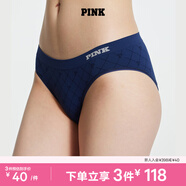 維多利亞的秘密 PINK 秋季舒適無痕3A抗菌抑菌LOGO中腰包臀內(nèi)褲三角褲女 98L4海軍藍-格紋款 11255733 1條 XS