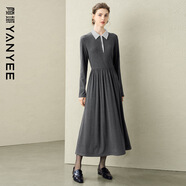 顏域灰色收腰針織連衣裙女2025秋冬裝娃娃領(lǐng)減齡氣質(zhì)長(cháng)裙 灰色 M