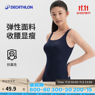 迪卡儂泳衣女連體三角抗氯游泳服顯瘦大碼泳裝泡溫泉深藍(lán)4230018