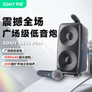 索愛(ài)（soaiy）SH36PLUS 無(wú)線(xiàn)藍牙音箱麥克風(fēng)大音量超重低音炮廣場(chǎng)舞戶(hù)外音響車(chē)載便攜收款擴音器 雙麥黑