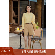 茵曼（INMAN）法式立領(lǐng)荷葉邊泡泡袖襯衫襯衣18236304 陽(yáng)光黃 S