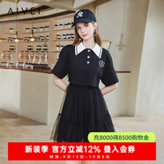 AIVEI欣賀艾薇春夏小個(gè)子學(xué)院風(fēng)T恤上衣吊帶裙兩件套R(shí)016S048 黑色 M