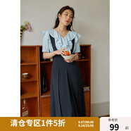 獨束大碼女裝學院風減齡顯瘦背帶裙女夏季新款微胖mm穿搭式連衣裙 黑藏青 2XL