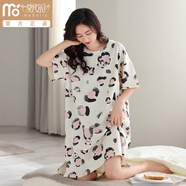 莫代爾夏季薄款睡裙女短袖純棉睡衣女生寬松中長(cháng)款連衣裙卡通休閑家居服 X1833米白熊貓 M 衣長(cháng)92適合80-100斤