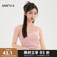三福內(nèi)搭背心2025自帶胸墊褶皺設(shè)計(jì)小吊帶免穿內(nèi)衣上衣女裝495894 粉黃條 M