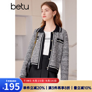 百圖betu女裝春季新款小香風(fēng)撞色短款翻領(lǐng)長袖毛衣外套女2401T75 黑色 L
