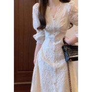 她戲連衣裙2025秋季法式甜美溫柔風(fēng)白色蕾絲長(cháng)袖收腰氣質(zhì)長(cháng)裙9708 圖片色 M
