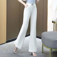 紫淑（Sweet basil）春秋季女顯瘦微喇長褲休閑百搭高彈西裝褲中年女高腰垂感直筒褲 白色 XL     建議80-110斤