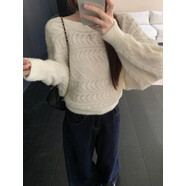 京峋慵懶風(fēng)一字肩針織衫小眾蝙蝠袖毛衣女秋冬短 白色麻花蝙蝠袖露肩毛衣 均碼