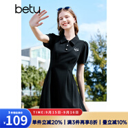 百圖betu女裝夏新款連衣裙時髦肌理收腰荷葉邊連衣裙女2303T95 黑色 S