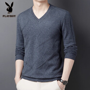 花花公子（PLAYBOY）春秋季新款薄款V領(lǐng)針織衫雞心領(lǐng)長(cháng)袖t恤2025新款中年羊毛體恤衫 灰色 M 165