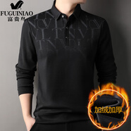富貴鳥（FUGUINIAO）長袖T恤男士2025年冬季新款加絨加厚中年爸爸翻領(lǐng)Polo衫男 黑色 3XL