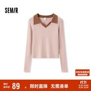 森馬毛衣女短款修身顯瘦簡約春秋撞色polo領毛衫復古109524107003