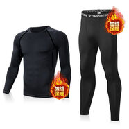 速干緊身衣男運動(dòng)保暖內衣套裝秋冬跑步訓練服健身高彈長(cháng)袖打底褲 加絨款純黑長(cháng)袖長(cháng)褲套裝 L L碼建議120-130斤