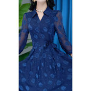 歐賽雅文夢(mèng)莎姿純色提花連衣裙2025年早春新款polo領(lǐng)氣質(zhì)女裝修身 藏藍色夢(mèng)莎姿直播間 M