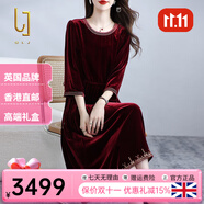 OLJ國(guó)際高檔品牌真絲絲絨連衣裙女2025年春秋新款收腰氣質(zhì)桑蠶絲裙子 酒紅色 L 建議120斤以內(nèi)