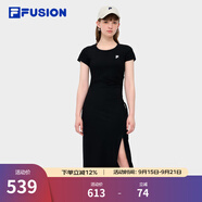 FILA FUSION斐樂(lè )潮牌女子針織連衣裙秋新款簡(jiǎn)約修身長(cháng)款裙子 正黑色-BK XL