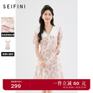 詩(shī)凡黎【明星同款】娃娃領(lǐng)碎花連衣裙女24年夏新款多巴胺甜美粉色公主裙 粉色 S 155/80A