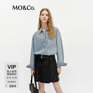 MO&Co.牛仔襯衣春工裝口袋廓形洗水磨白棉質(zhì)上衣MBE1TOP022 牛仔藍(lán)色 M 165