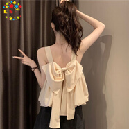 CS.LION法式甜美蝴蝶結寬松小吊帶背心女內搭夏季小眾設計感外穿短款上衣 杏色 L 110-125斤