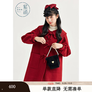 紫涵小A型方領(lǐng)毛呢大衣女冬季學(xué)院風(fēng)門(mén)襟手打蝴蝶結(jié)外套 復(fù)古紅 L