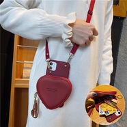 優(yōu)選（JLV）優(yōu)選心形零錢(qián)包適用蘋(píng)果12promax手機殼iphone14plus斜挎15酒紅11軟13女款xr帶掛繩8車(chē)鑰匙包xsmax 酒紅愛(ài)心包斜挎 iPhone6s