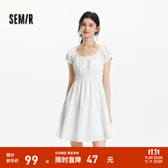 森馬（Semir）連衣裙女收腰蝴蝶結(jié)少女感2025新款夏俏皮木耳邊方領(lǐng)短裙氣質(zhì) 本白10102 L