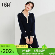 歐莎（OSA）秋裝搭配一整套高級(jí)感穿搭小香風(fēng)針織連衣裙套裝兩件套 藏藍(lán)色C S