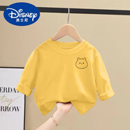 迪士尼（Disney）男童女童長袖t恤兒童春秋裝2025新款寶寶上衣服中小童打底衫 小耳熊-黃色 110 cm 【建議身高100-110】
