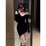 園翌法式短裙黑色露肩裙女秋季溫柔氛圍感性感晚宴顯瘦裙子 黑色連衣裙【純欲風(fēng)/梨形身材/韓系風(fēng)格穿搭/御姐風(fēng) S