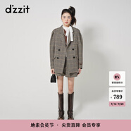 DZZIT地素千鳥格西裝外套春秋新款復(fù)古學(xué)院風(fēng)美拉德設(shè)計(jì)感女 黃褐色 S