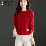 啄木鳥(niǎo)（TUCANO）短款毛衣女裝寬松圓領(lǐng)上衣春秋新款韓版小個(gè)子時(shí)尚毛針織 紅色【專(zhuān)柜】 XL