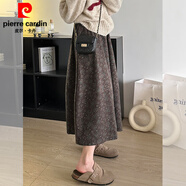 皮爾卡丹（pierre cardin）咖色碎花半身裙女2025新款秋冬款感加厚長(cháng)款冬裙小個(gè)子a字裙 咖色 L 【110-120斤】