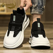 鱷魚(yú)恤阿甘男鞋2025新款冬季高級感大頭運動(dòng)鞋厚底增高休閑跑步老爹潮鞋 黑白 39