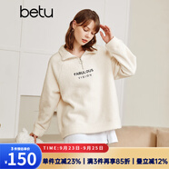 betu百圖女裝高領(lǐng)立領(lǐng)拉鏈字母刺繡衛(wèi)衣落肩加絨長袖寬松韓版衛(wèi)衣2110T34 米白 XS