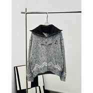 歐洲站25秋冬季歐洲站雙錦鯉拼色羊毛針織衫拉鏈長(cháng)袖夾克外套男女 灰色 S