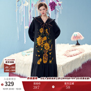 兩三事復(fù)古長袖針織連衣裙秋冬新款超長黑色慵懶毛織長裙焰葵之浴 黑色 S