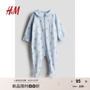 H&M童裝男嬰女?huà)脒B體衣秋季舒柔連體睡衣拉鏈?zhǔn)?247999 淺藍(lán)色/泰迪熊 80cm 80/48