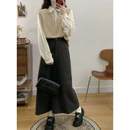 敲言大碼秋季流行穿搭一整套裝女胖mm時(shí)尚假兩件西裝上衣半身裙兩件套 杏色假兩件上衣2025新款今流行漂亮超火穿搭搭配一 L 100-120斤