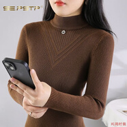 夏典素訂女王（SE.PSTP）半高領(lǐng)新款秋冬毛衣2025修身顯瘦長(cháng)袖純色針織衫內搭洋氣打底上衣 咖啡色 雙層領(lǐng) 厚款 L 105-115斤