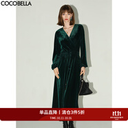 COCOBELLA[光澤質(zhì)感]優(yōu)雅法式茶歇裙女絲絨連衣裙禮服裙FR198-2 綠色 L
