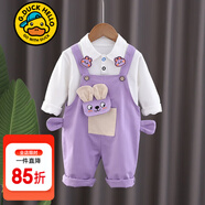 G.DUCKKIDS小黃鴨童裝女童秋裝套裝兒童衣服寶寶胡蘿卜背帶褲兩件套春秋冬季 兔子背帶紫色【春秋款】 90 建議1~2歲【 80-90cm】cm