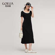 歌莉婭黑色連衣裙女夏季2025新款顯瘦假兩件裙子連身裙1E5J4K0N0 00B黑色 M