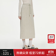 范思藍(lán)恩半拉領(lǐng)廓形落肩加絨加厚重磅衛(wèi)衣女冬季2024新款14491 燕麥灰半身裙 M