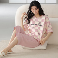 甜桔子女士睡衣女夏季短袖純棉七分褲寬松家居服女短褲可外穿學(xué)生睡衣 MJF7087【100%棉七分褲套裝】 L /身高162-167 體重100-120