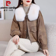 皮爾卡丹（pierre cardin）真狐貍毛毛領(lǐng)皮草大衣女拼接2025冬新款牌原創(chuàng  )OL羽絨外套 駝色 S