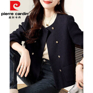 皮爾卡丹（pierre cardin）優(yōu)雅感外套2025秋季新款時(shí)尚休閑寬松韓版小香風(fēng)雙排扣外套女女裝 黑色 S 85斤以內(nèi)