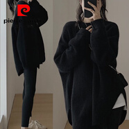皮爾卡丹（pierre cardin）紅色毛衣女2025秋裝新款秋冬法式別致絕美獨特針織打底衫內搭上衣 黑色 2XL 130斤-140斤
