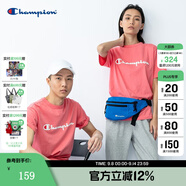 Champion夏季經(jīng)典款印花草寫(xiě)LOGO圓領(lǐng)休閑運動(dòng)T恤無(wú)性別冠軍短袖男女情侶 粉紅色(偏?。?XL