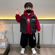 歐麥貝貝男童加絨衛衣套裝秋冬款2025新款兒童裝加厚連帽衛衣冬裝寶寶衣服 紅色三件套 cm建議身高85cm左右 90
